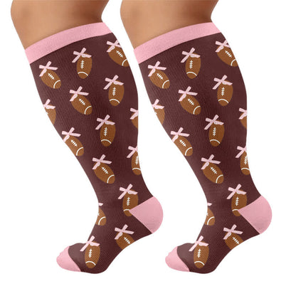 Plus Size Pink Bow Floral Compression Socks - Brown - 4XL - image 8