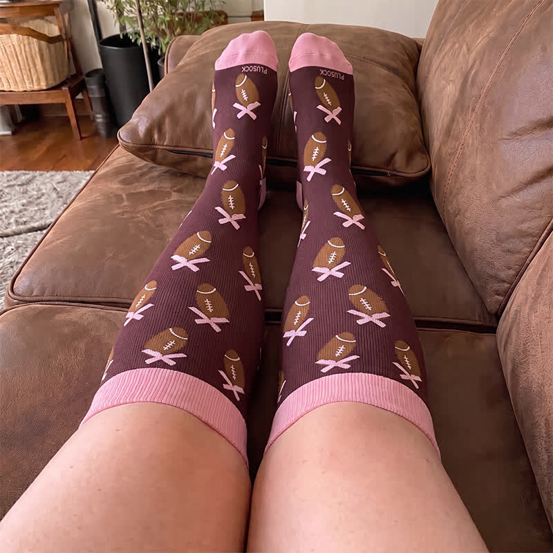 Plus Size Pink Bow Floral Compression Socks - image 2
