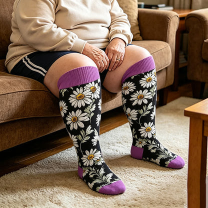 Plus Size Daisy Bloom Compression Socks - Purple - 4XL - image 1