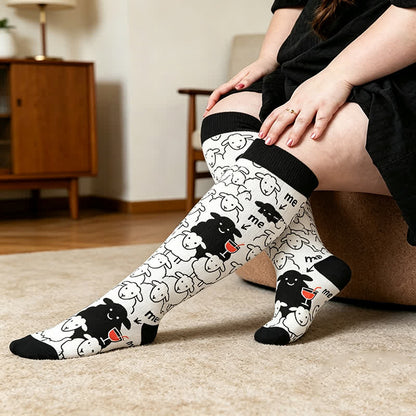 Plus Size Sheep Compression Socks - Black - 4XL - image 1