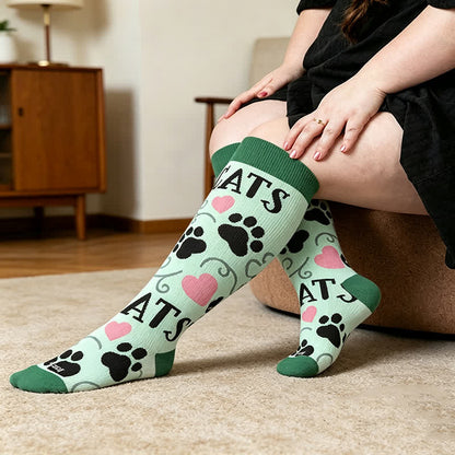 Plus Size Crown Cat Compression Socks - Green - 4XL - image 2