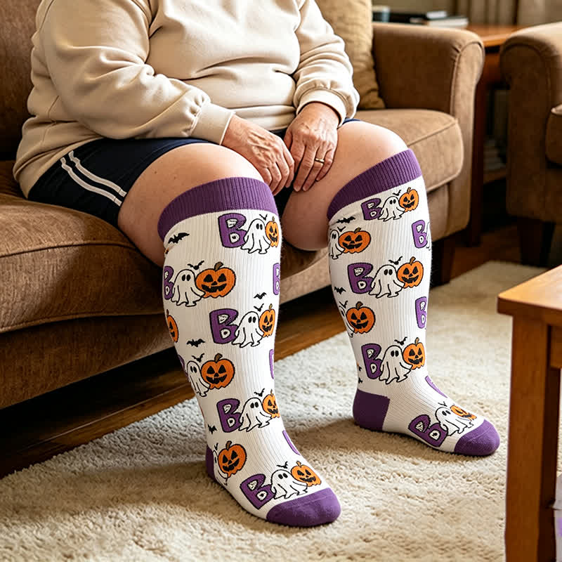 Plus Size Spooky Balloon Compression Socks - Purple - 4XL - image 3
