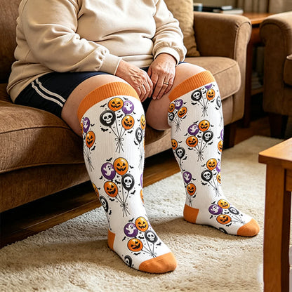 Plus Size Spooky Balloon Compression Socks - Yellow - 4XL - image 1