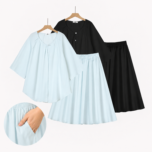Plus Size Solid Loose Cotton Linen Top Skirt With Pockets Set - image 0