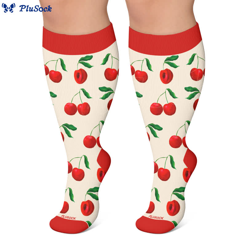 Plus Size Cherry Grapefruit Print Compression Socks - image 8