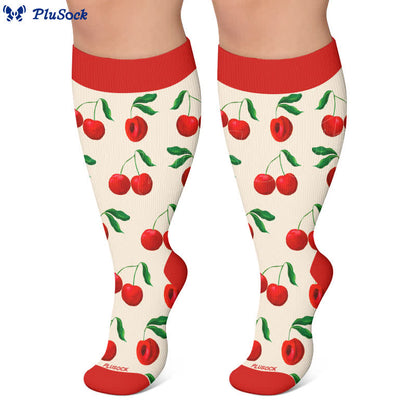 Plus Size Cherry Grapefruit Print Compression Socks - image 8