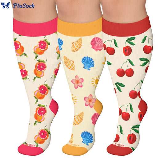 Plus Size Cherry Grapefruit Print Compression Socks - image 0