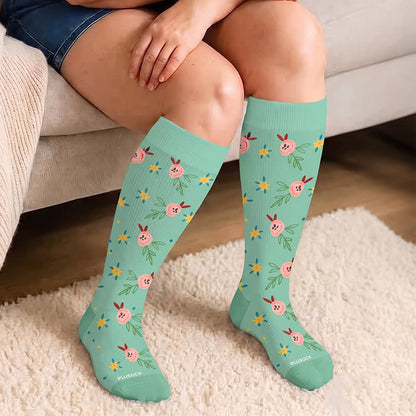 Plus Size Floral Smile Compression Socks - image 1