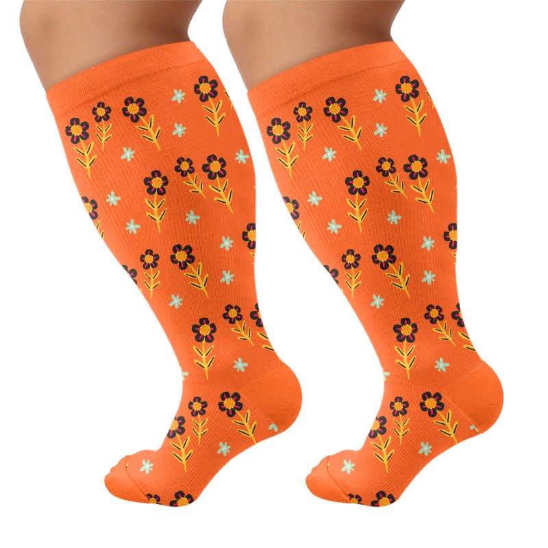 Plus Size Floral Smile Compression Socks - Orange - 4XL - image 9