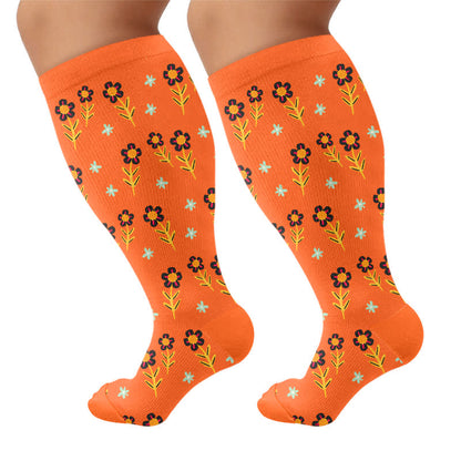 Plus Size Floral Smile Compression Socks - Orange - 4XL - image 9