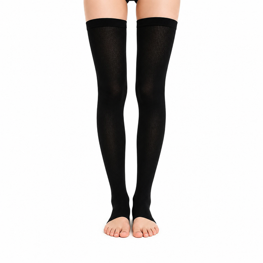 Solid Color Toeless Thigh High Compression Sleeves - Black - L/XL - image 0