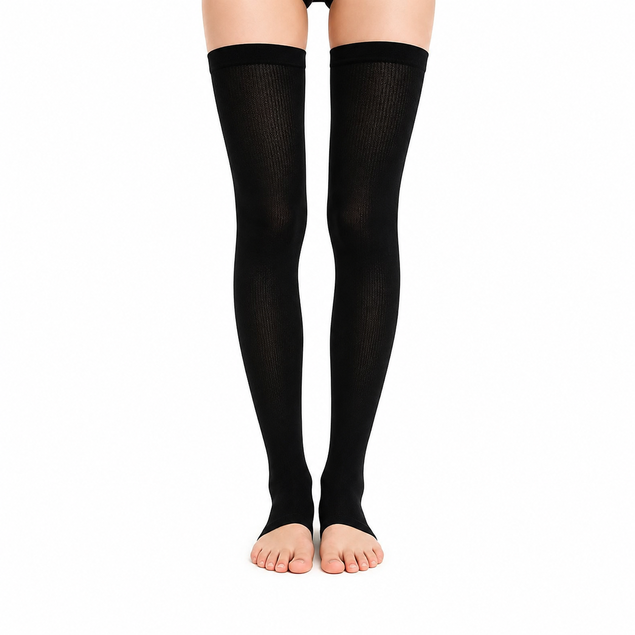 Solid Color Toeless Thigh High Compression Sleeves(3 Pairs) - Black - S/M - image 0