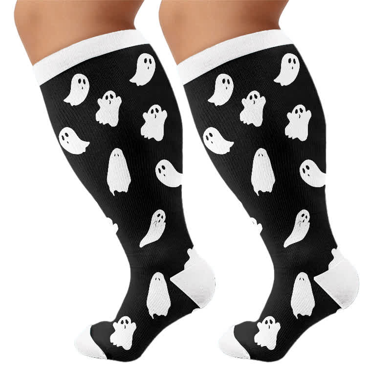 Plus Size Purranormal Pumpkin Night Compression Socks - Black - 4XL - image 8
