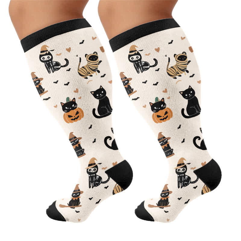 Plus Size Purranormal Pumpkin Night Compression Socks - Beige - 4XL - image 9