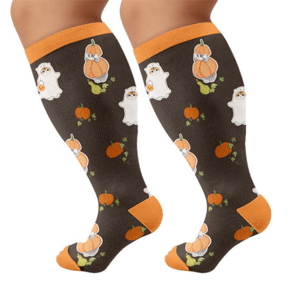 Plus Size Purranormal Pumpkin Night Compression Socks - Brown - 4XL - image 10