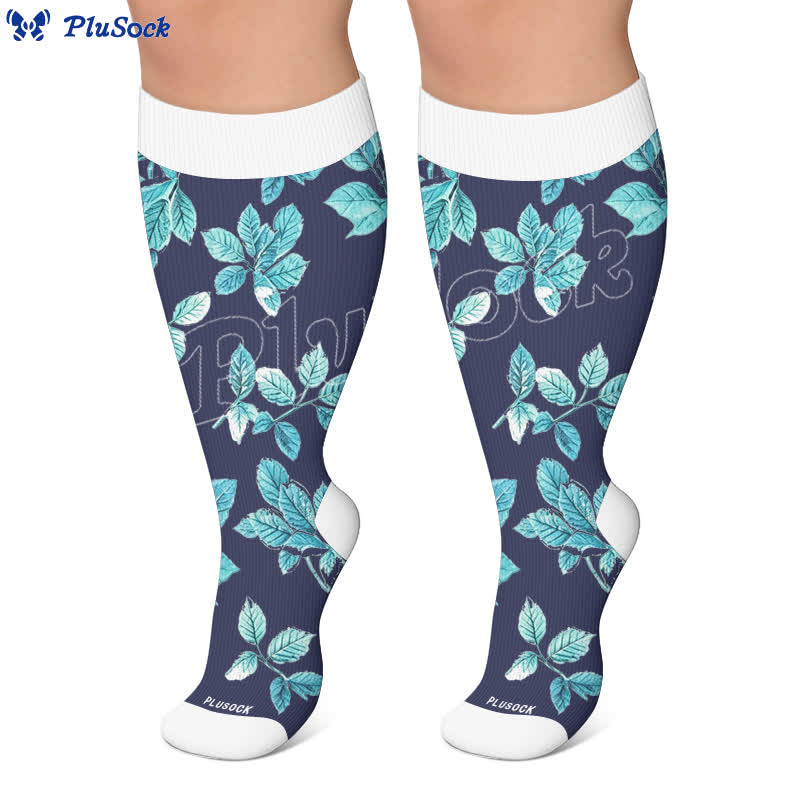 Plus Size Navy Leaf Compression Socks - image 4