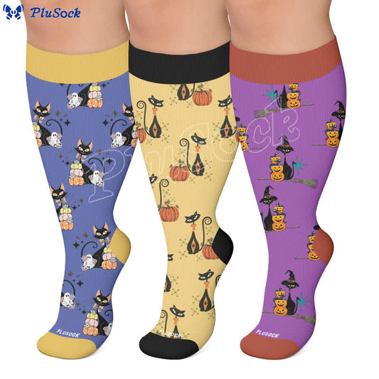Plus Size Black Cat Ghost Compression Socks - image 0
