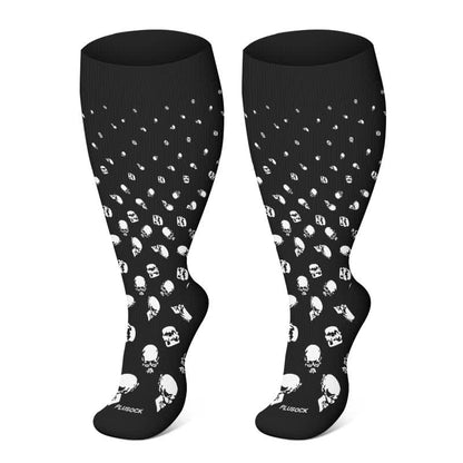 Plus Size Halloween Floral Skull  Series Compression Socks - Black-A - 4XL - image 17