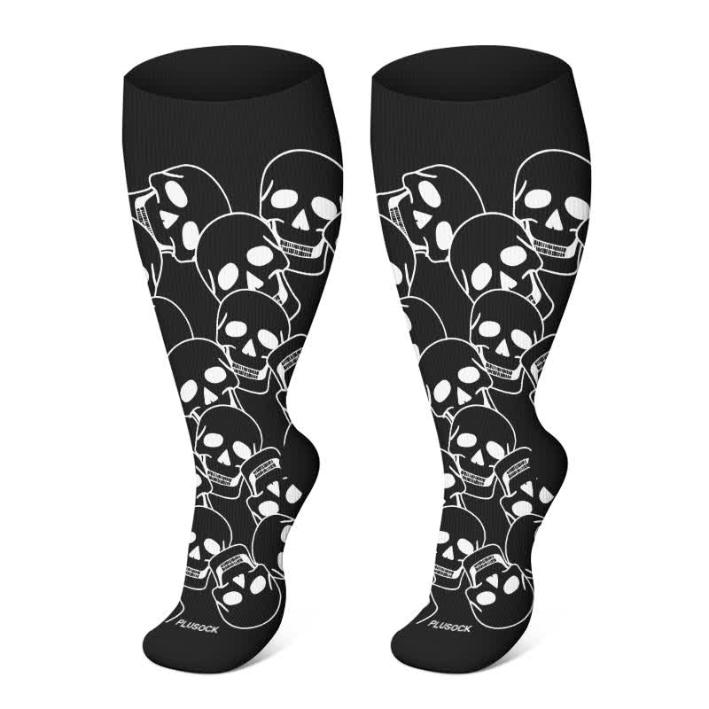 Plus Size Halloween Floral Skull  Series Compression Socks - Black-C - 4XL - image 19