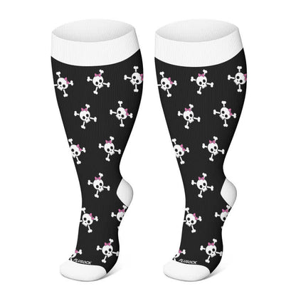 Plus Size Halloween Floral Skull  Series Compression Socks - Black-B - 4XL - image 18