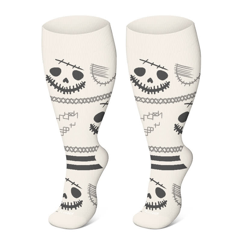 Plus Size Halloween Floral Skull  Series Compression Socks - Beige - 4XL - image 20