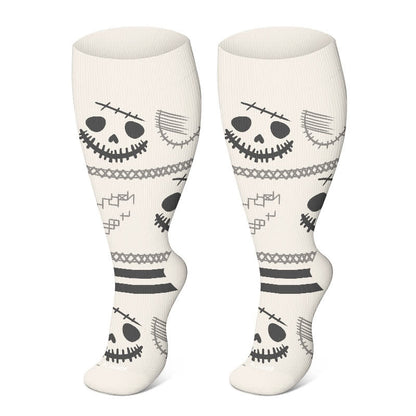 Plus Size Halloween Floral Skull  Series Compression Socks - Beige - 4XL - image 20