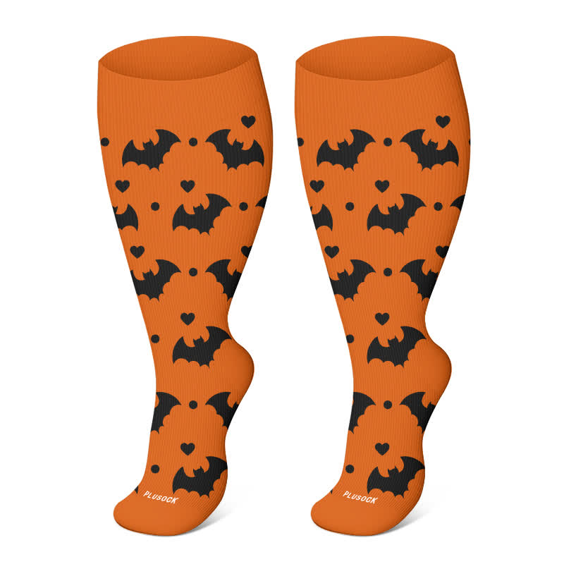 Plus Size Halloween Floral Skull  Series Compression Socks - Orange-A - 4XL - image 22