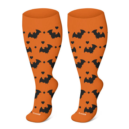 Plus Size Halloween Floral Skull  Series Compression Socks - Orange-A - 4XL - image 22