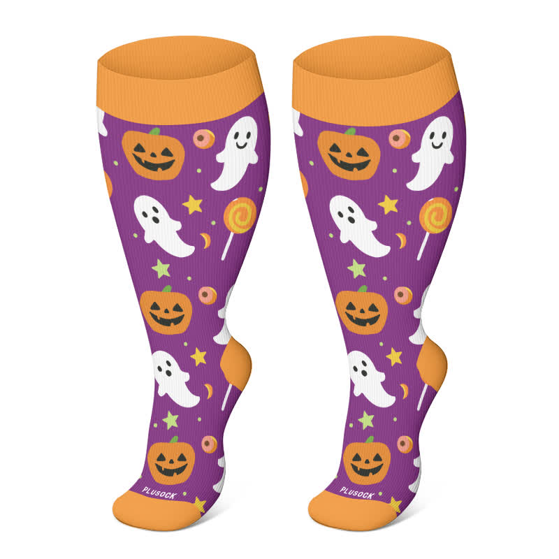 Plus Size Halloween Floral Skull  Series Compression Socks - Orange-B - 4XL - image 24