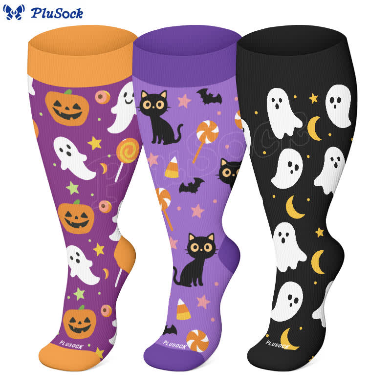 Plus Size Halloween Cute Bat Cat Print Compression Socks - image 1