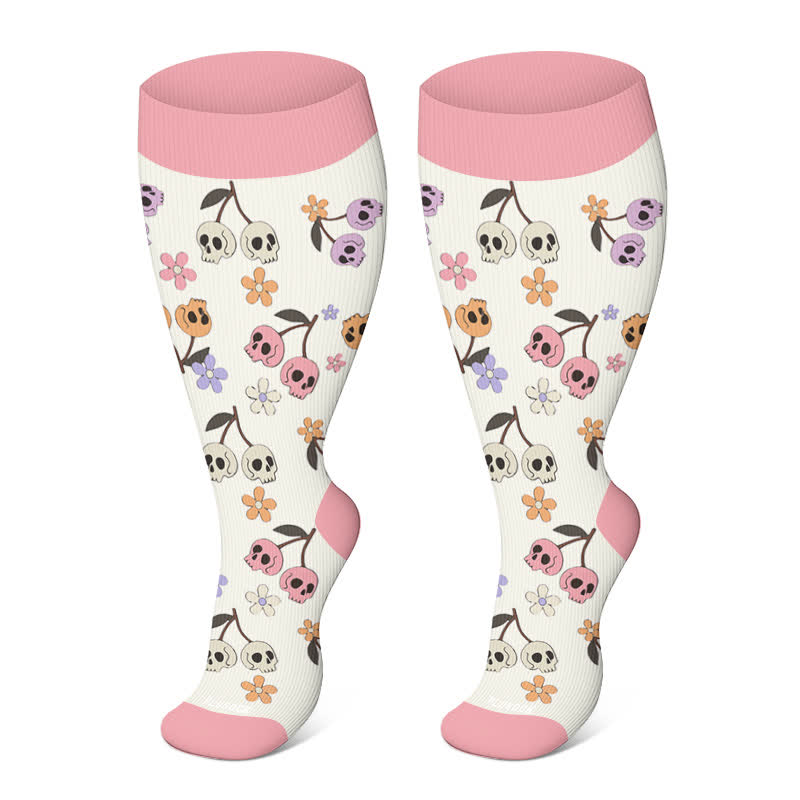 Plus Size Halloween Cute Bat Cat Print Compression Socks - Pink - 4XL - image 16