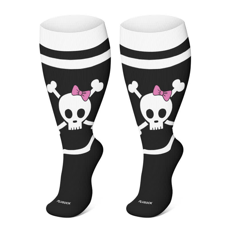 Plus Size Halloween Cute Bat Cat Print Compression Socks - Black-A - 4XL - image 18