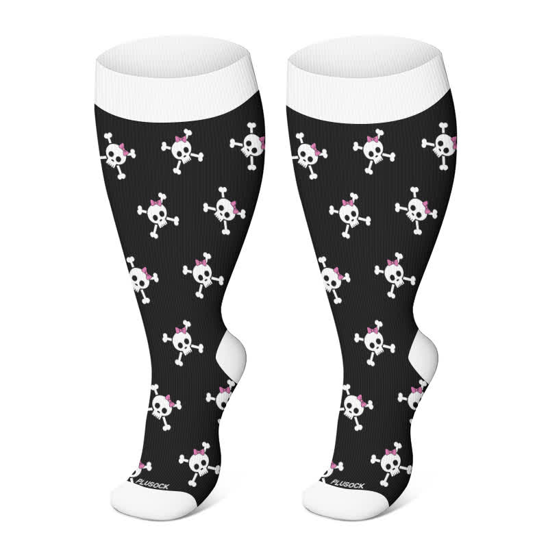 Plus Size Halloween Cute Bat Cat Print Compression Socks - Black-C - 4XL - image 20