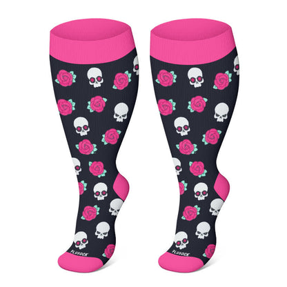 Plus Size Halloween Large Skull Print Compression Socks - Rose - 4XL - image 19