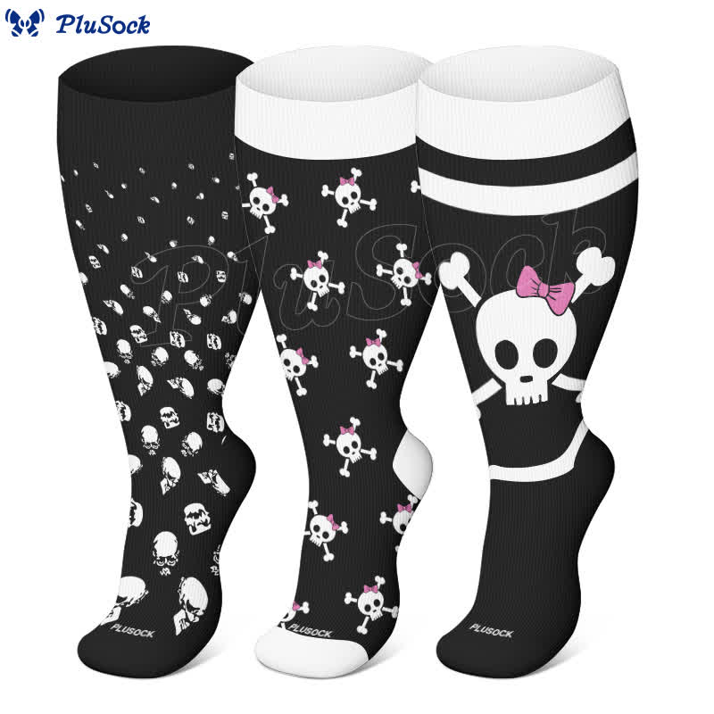 Plus Size Halloween Large Skull Print Compression Socks - image 0