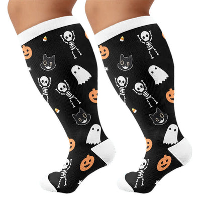 Plus Size Midnight Mischief Halloween Compression Socks - Black - 4XL - image 8