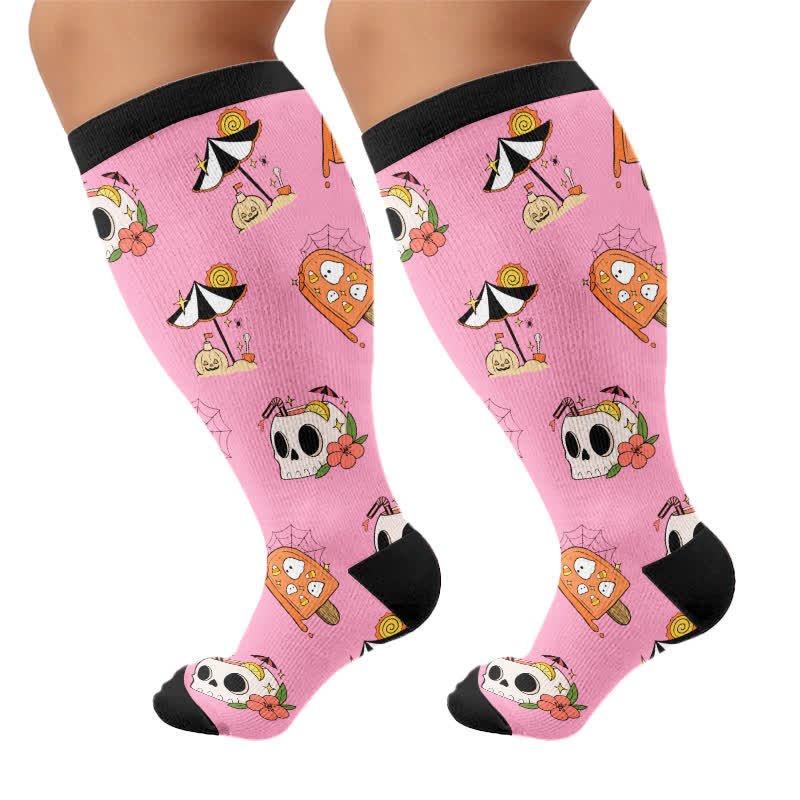 Plus Size Midnight Mischief Halloween Compression Socks - Pink - 4XL - image 9