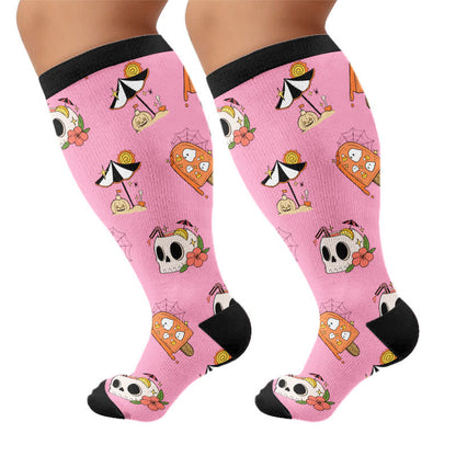 Plus Size Midnight Mischief Halloween Compression Socks - Pink - 4XL - image 9