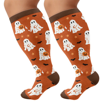 Plus Size Mushroom Meadow Compression Socks - Orange - 4XL - image 7