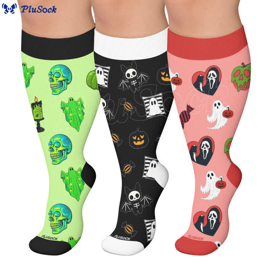 Plus Size Neon Skull Compression Socks - image 0
