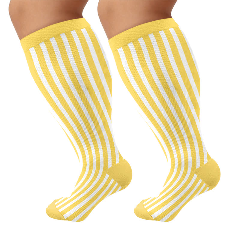 Plus Size Mixed Pattern Compression Socks - Yellow - 4XL - image 7