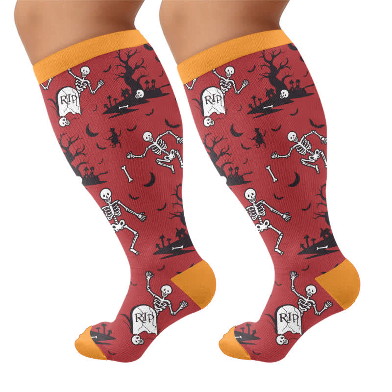 Plus Size Webs Bone Parade Compression Socks - Red - 4XL - image 8