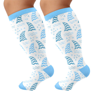Plus Size Ocean Wave Compression Socks - White - 4XL - image 5
