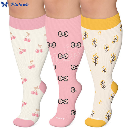 Plus Size Cherry Bow Compression Socks - image 0