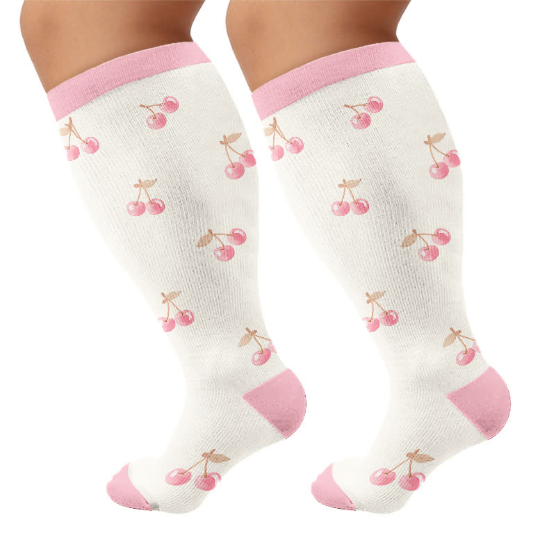 Plus Size Cherry Bow Compression Socks - Beige - 4XL - image 9