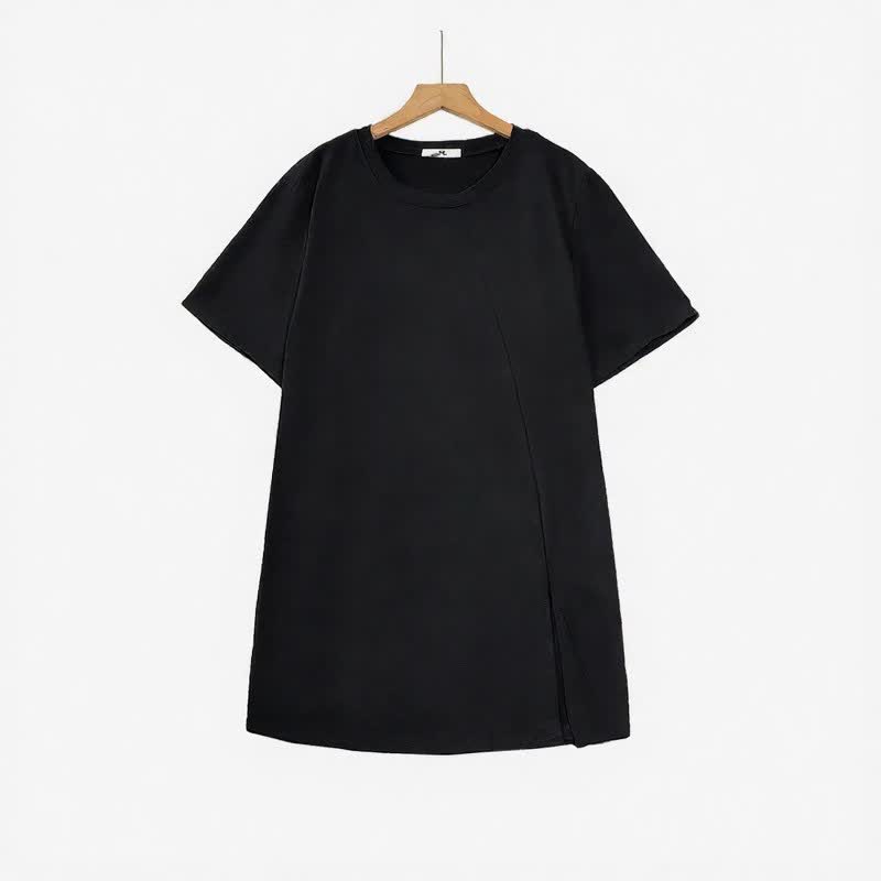 Asymmetric Side Slit Relaxed Blouses - Black - 6XL - image 2