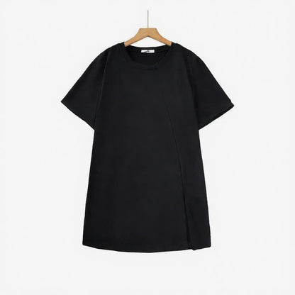 Asymmetric Side Slit Relaxed Blouses - Black - 6XL - image 2