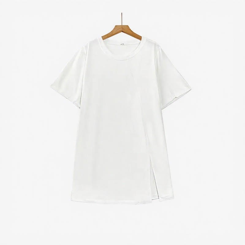 Asymmetric Side Slit Relaxed Blouses - White - 6XL - image 1