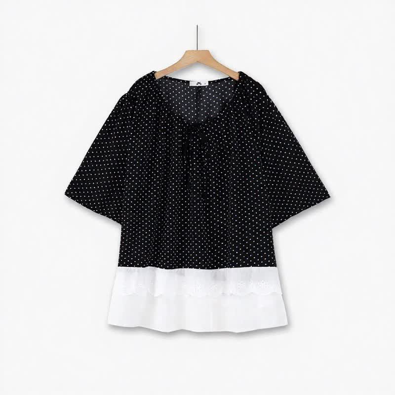 Polka Dot Tie-Neck Ruffle-Hem Tunic Top - image 0