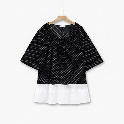 Polka Dot Tie-Neck Ruffle-Hem Tunic Top - image 0